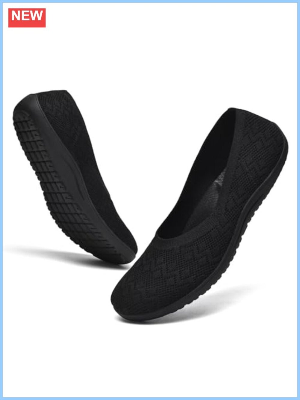 Wide Toe Box Flats Ballet Comfort Walking Shoes Knitted Pull-On